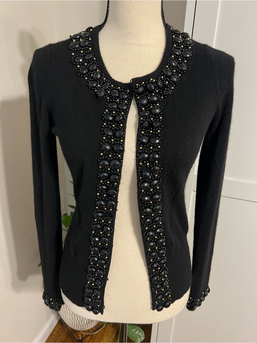 Milly Black Beaded Trim Knit Jacket